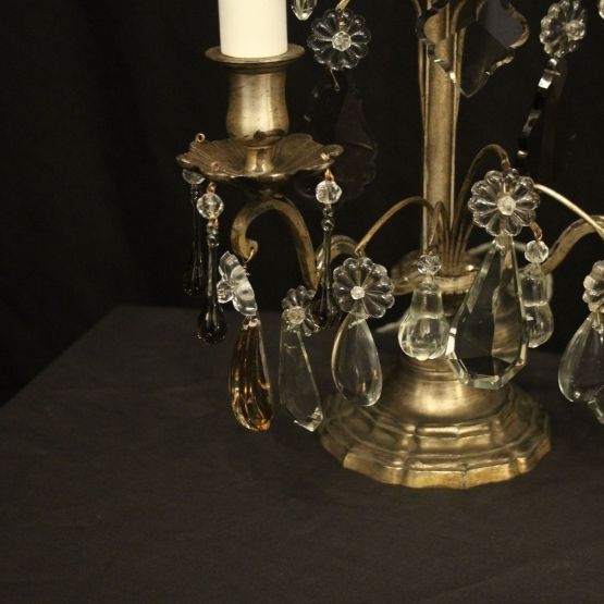 French Pair Of Silvered Twin Light Candelabra photo vinterior