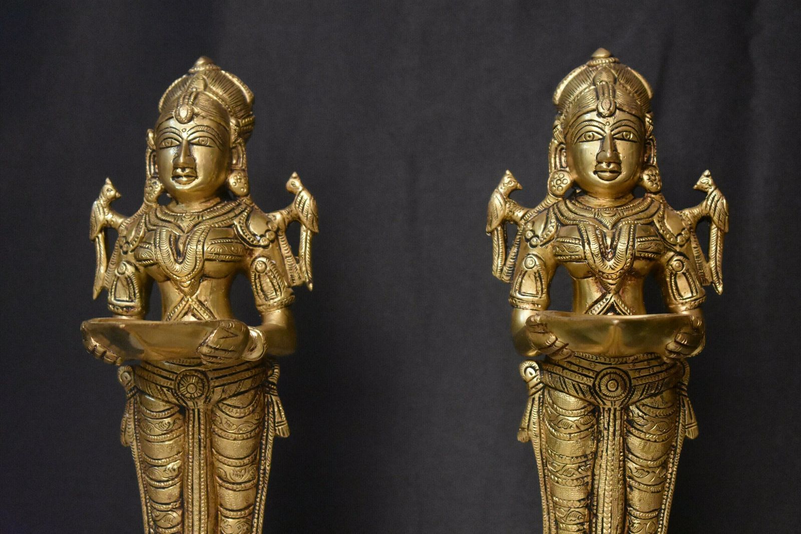 Brass Engraved Twin Lakshmi Goddesses | Handmade Hindu Idols Two Piece Set | Hindu Goddess Of Wealth And Prosperity For Temple Or Home Decor photo 240.0