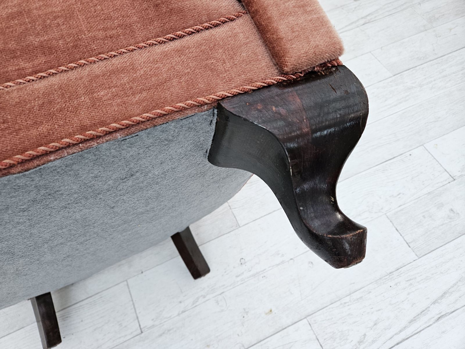 1090.0 1960s, Danish Lounge Chair, Salmon Pink Furniture Velour, Ash Wood Legs. photo