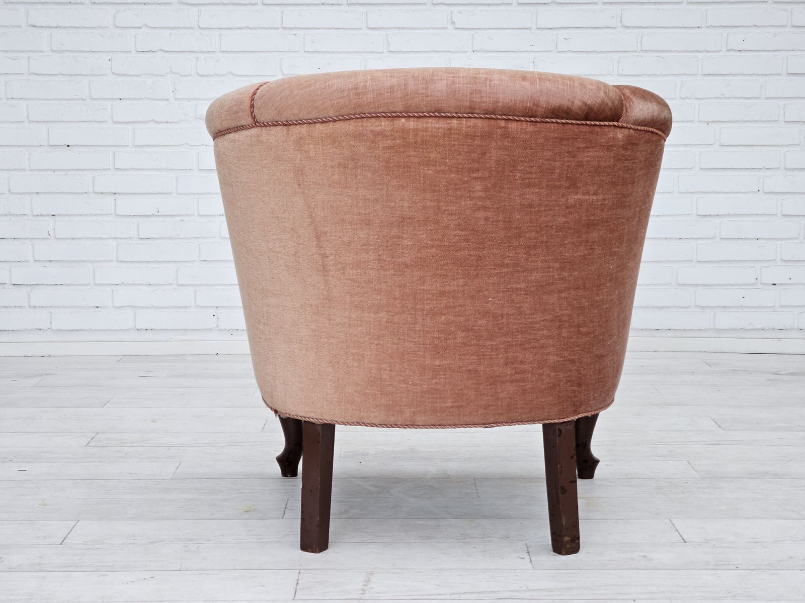 Furniture 1960s, Danish Lounge Chair, Salmon Pink Furniture Velour, Ash Wood Legs. photo