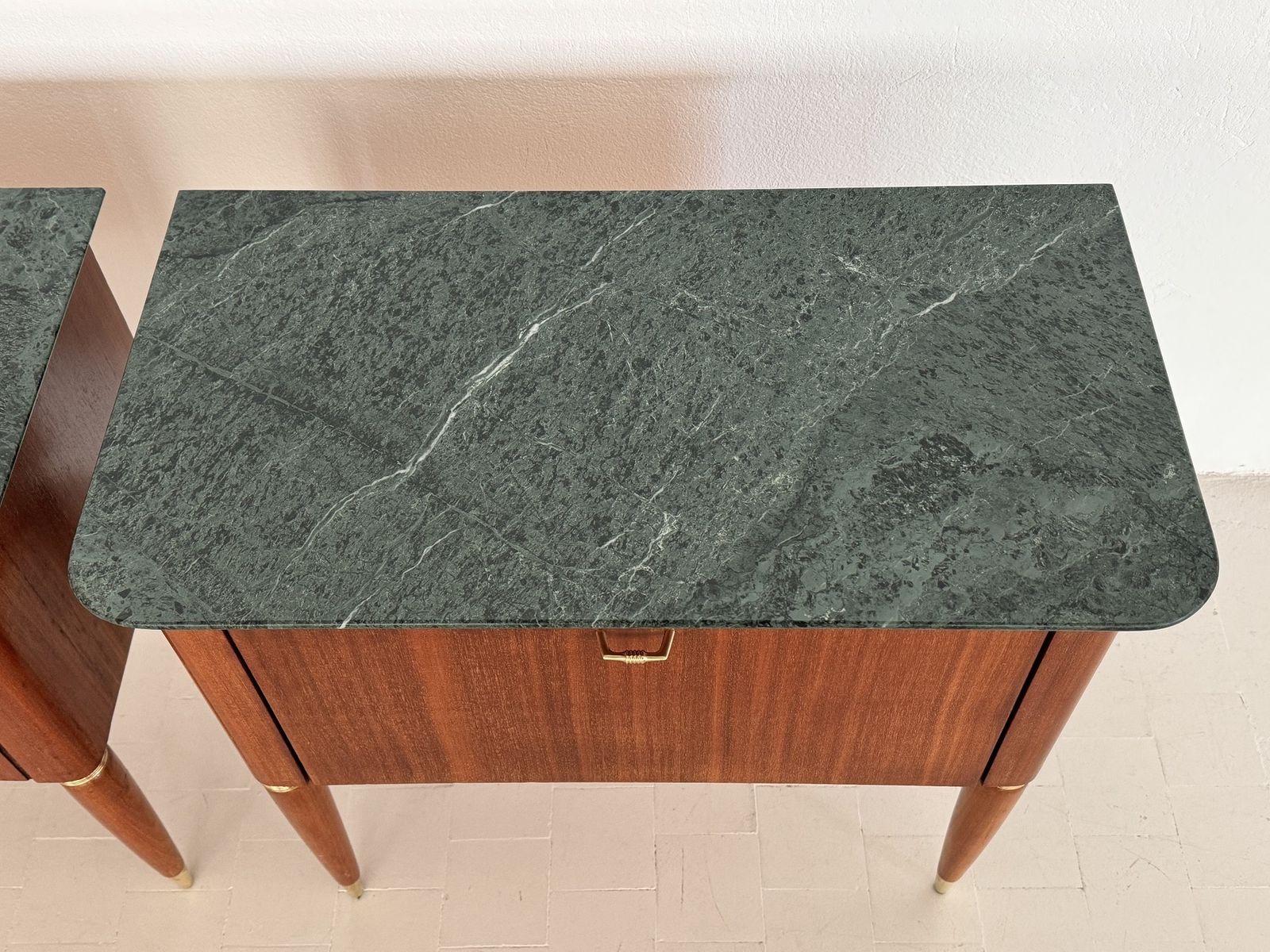 Italian Mid Century Night Stands Or Bedside Tables By La Permanente Di Cantù With Green Marble Top photo vinterior