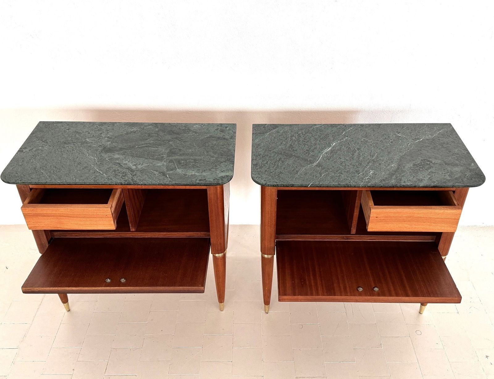 Italian Mid Century Night Stands Or Bedside Tables By La Permanente Di Cantù With Green Marble Top photo buy