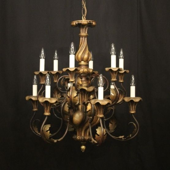 Florentine 12 Light Giltwood Antique Chandelier