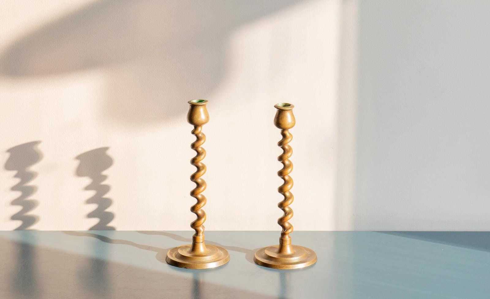 Brass Barley Twist Candle Holders, Two English Victorian Turned Candlesticks, Patina, Antique Twisted Golden Candelabra, Rustic Home Decor