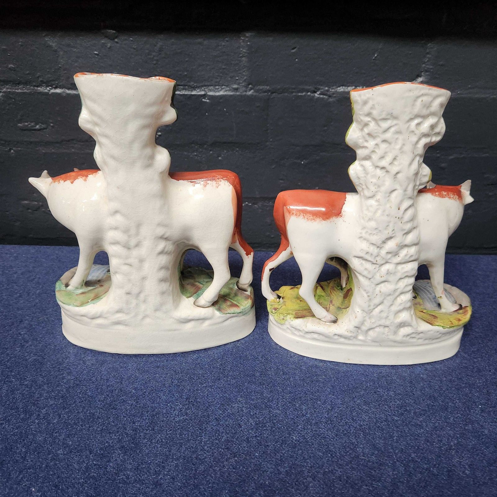Pair Spill Vases, Victorian Staffordshire Flat Back Cow's With Calf photo Home Decor
