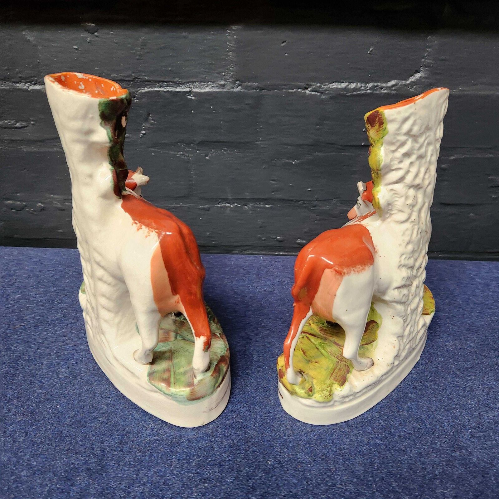 Pair Spill Vases, Victorian Staffordshire Flat Back Cow's With Calf photo 425.0
