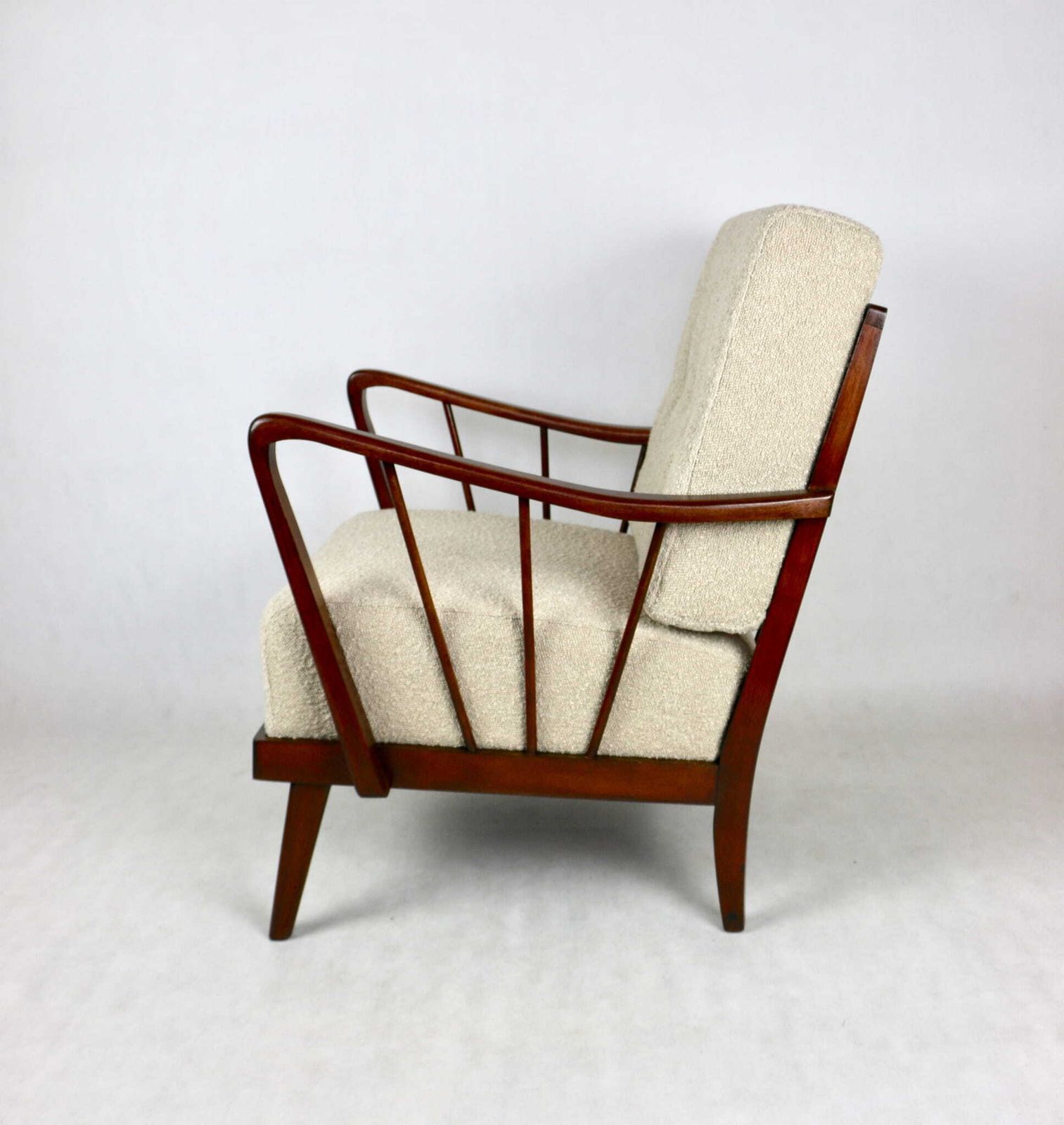 photo furniture Art Deco Loft Beige Boucle Bent Armchair On Removable Cushions