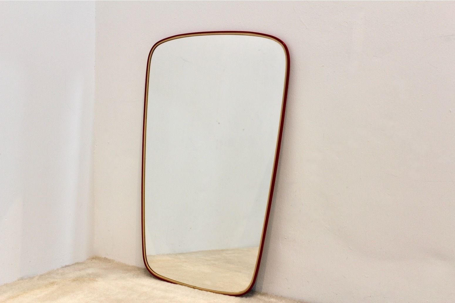 Red Framed Mid Century Mirror, France photo 717.0