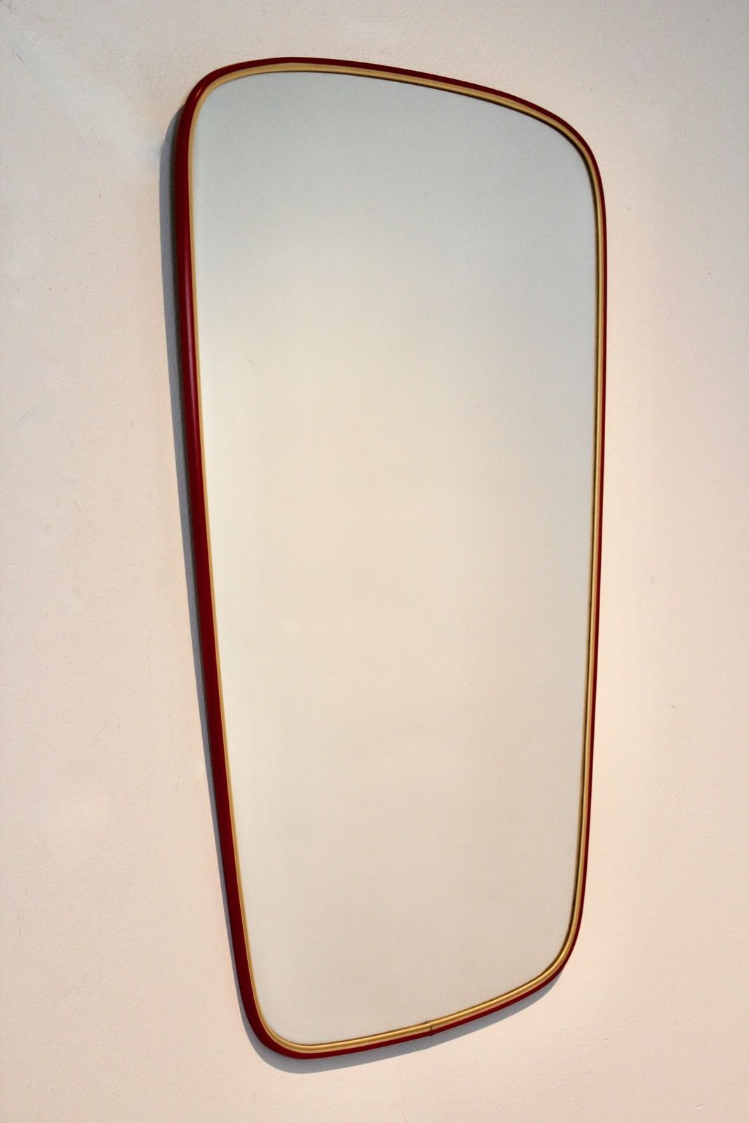 Red Framed Mid Century Mirror, France photo buy