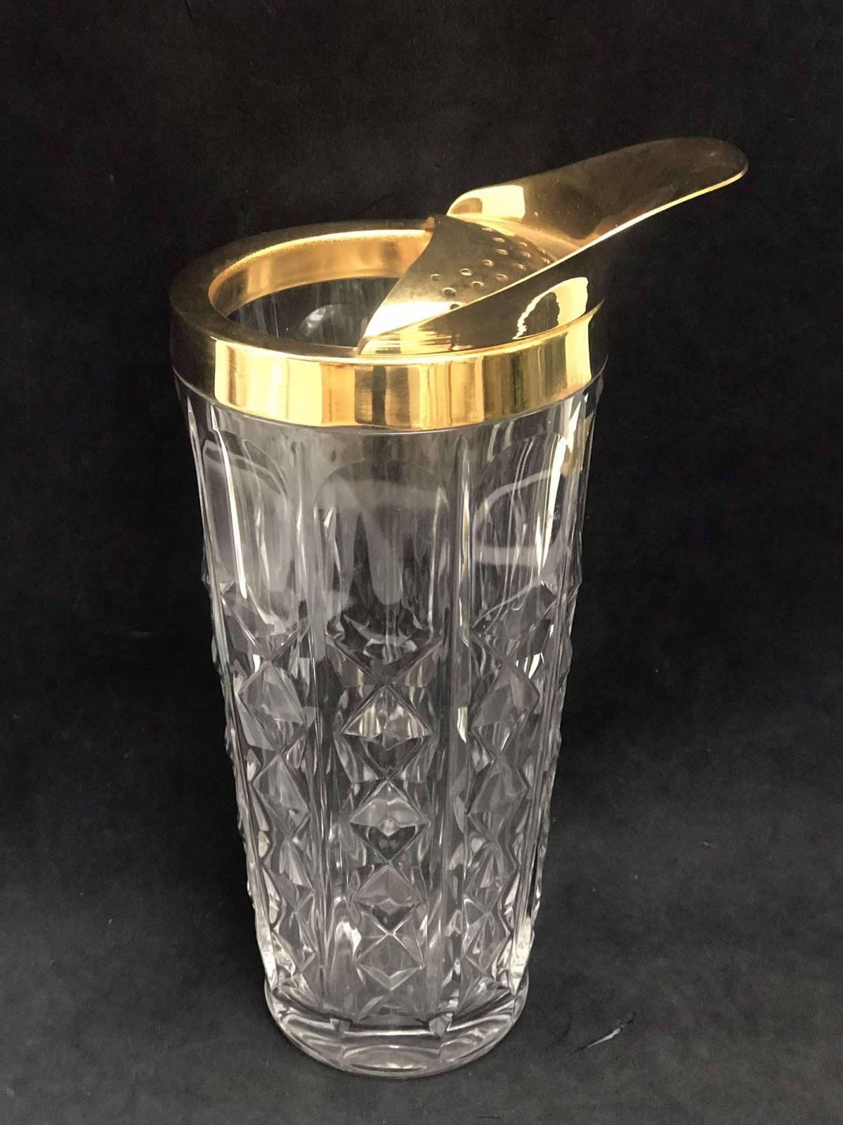 Crystal Pitcher Cocktail Val Saint Lambert Signed Heavy Crystal Golden Rim Mid Century Barware Mixology Tools Bar Cart Hollywood Regency photo 282.0