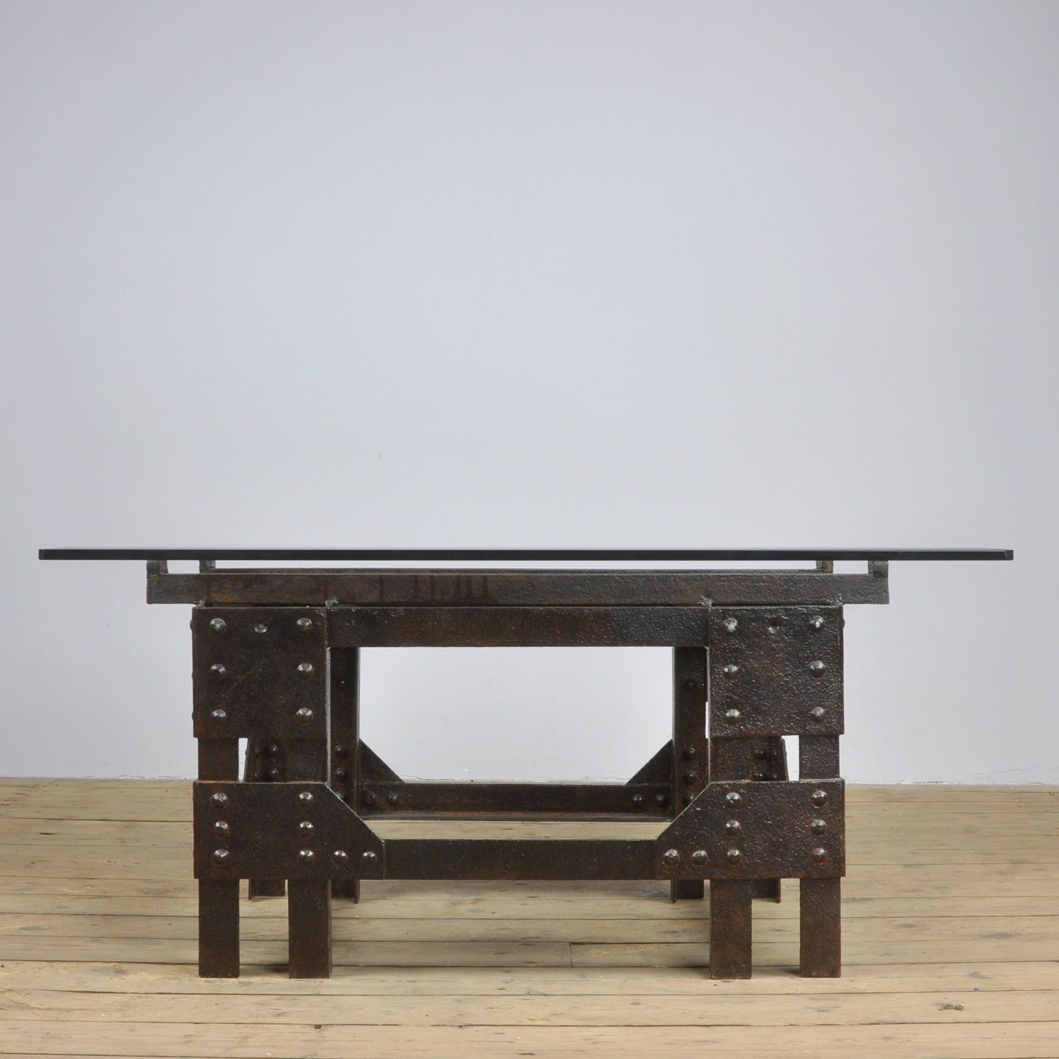 Coffee Table Of Cast Iron And Glass Top photo vintage