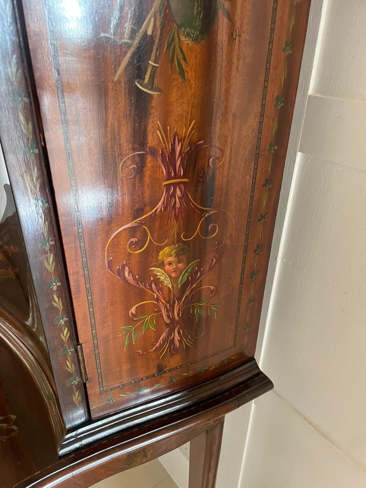Furniture Antique 19th Century Quality Mahogany Display Cabinet With Original Painted Decoration photo