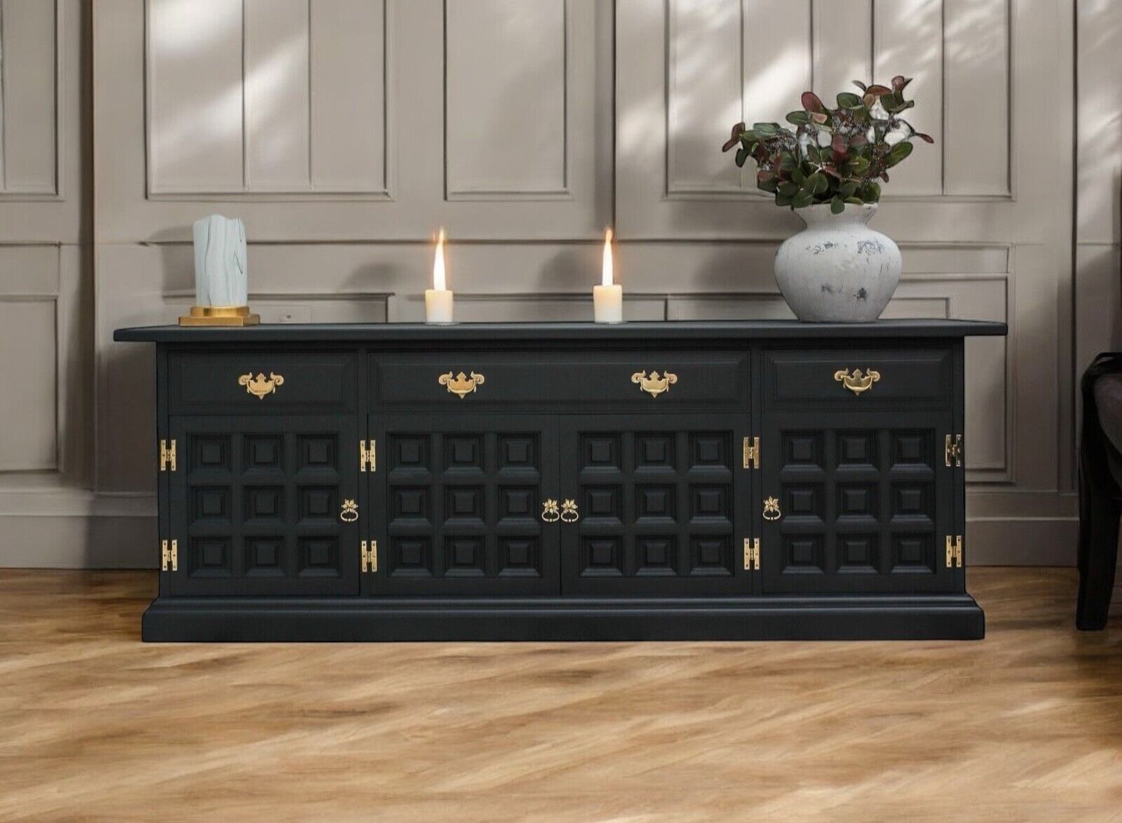 Solid Oak Large Sideboard Kitchen Dresser Console Table Showhome Unit photo furniture