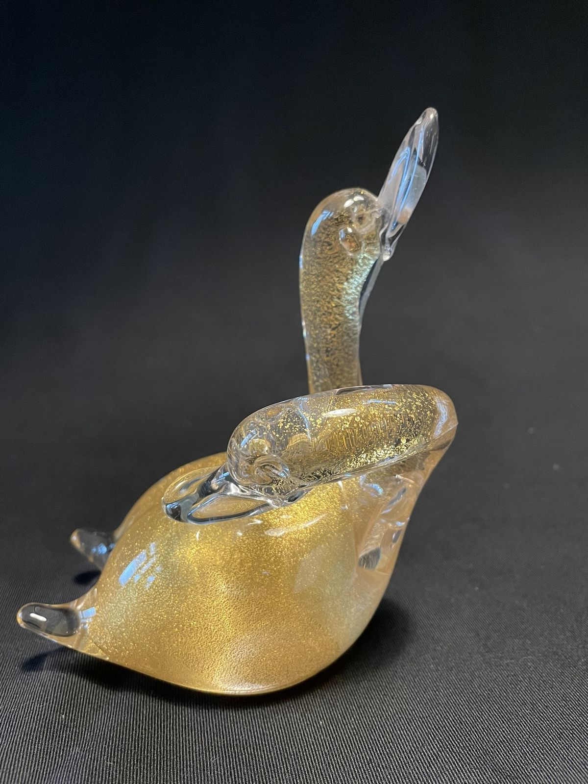 Seguso Murano Swans Glass Figurine Inlaid With Gold Leaf Powder, 1980s photo for sale