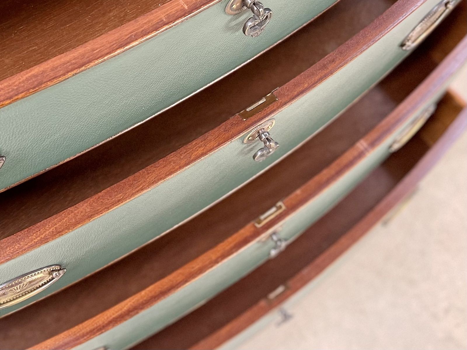 photo furniture Chest Of Drawers Chest Of Draws Green Leather Bow Fronted