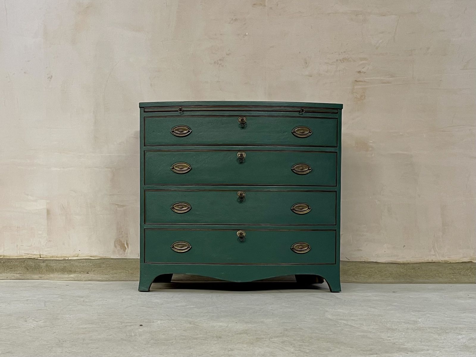 Chest Of Drawers Chest Of Draws Green Leather Bow Fronted photo Furniture