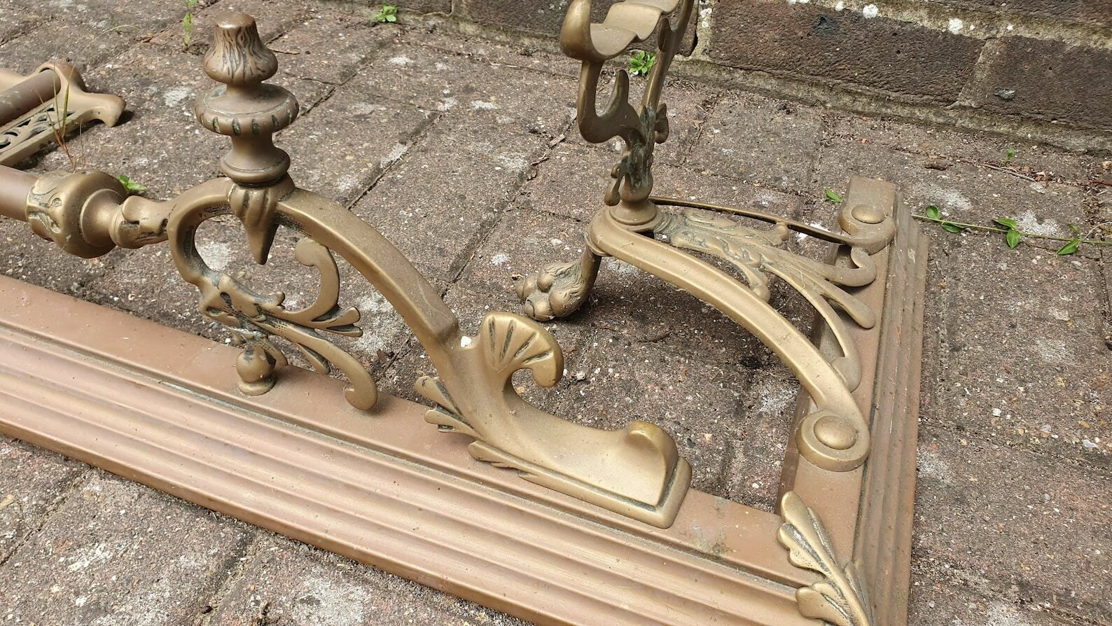 Large Ornate Vintage Ornate Brass Fender Fire Curb Fireplace photo 275.0
