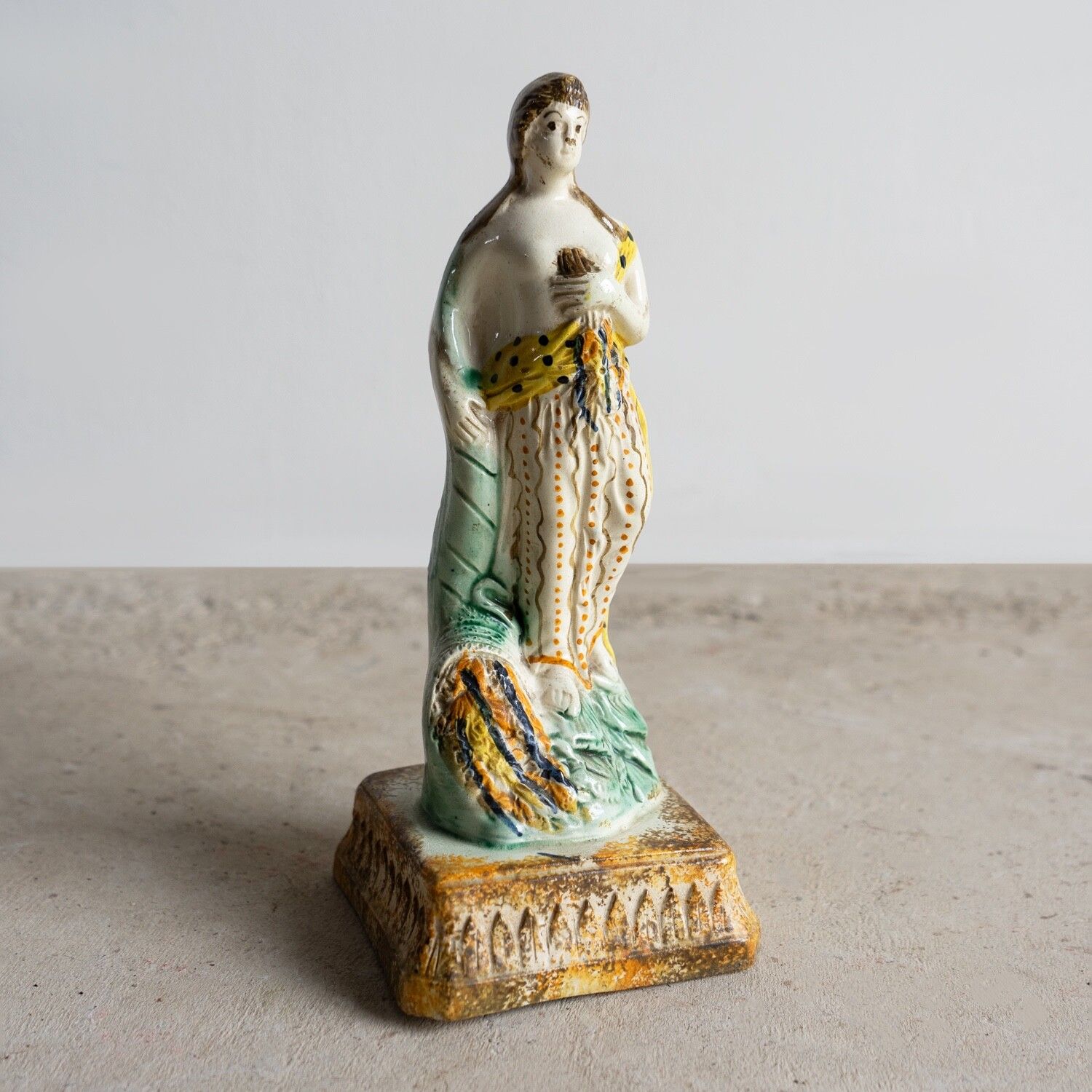 Antique Georgian Prattware Pottery Figure, Flora The Goddess Of Spring, C. 1800 photo for sale
