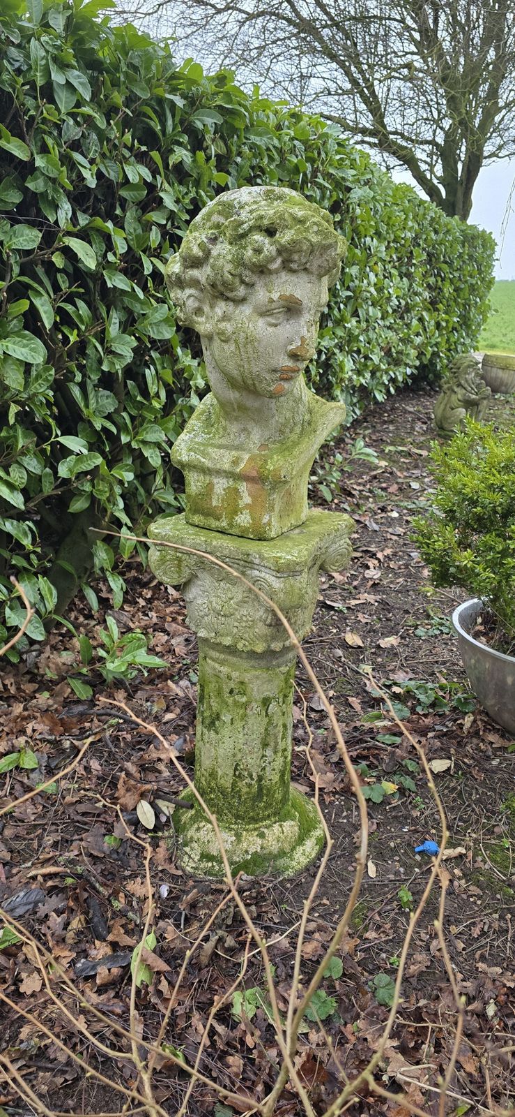 Well Weathered Bust Of David On Plinth photo furniture