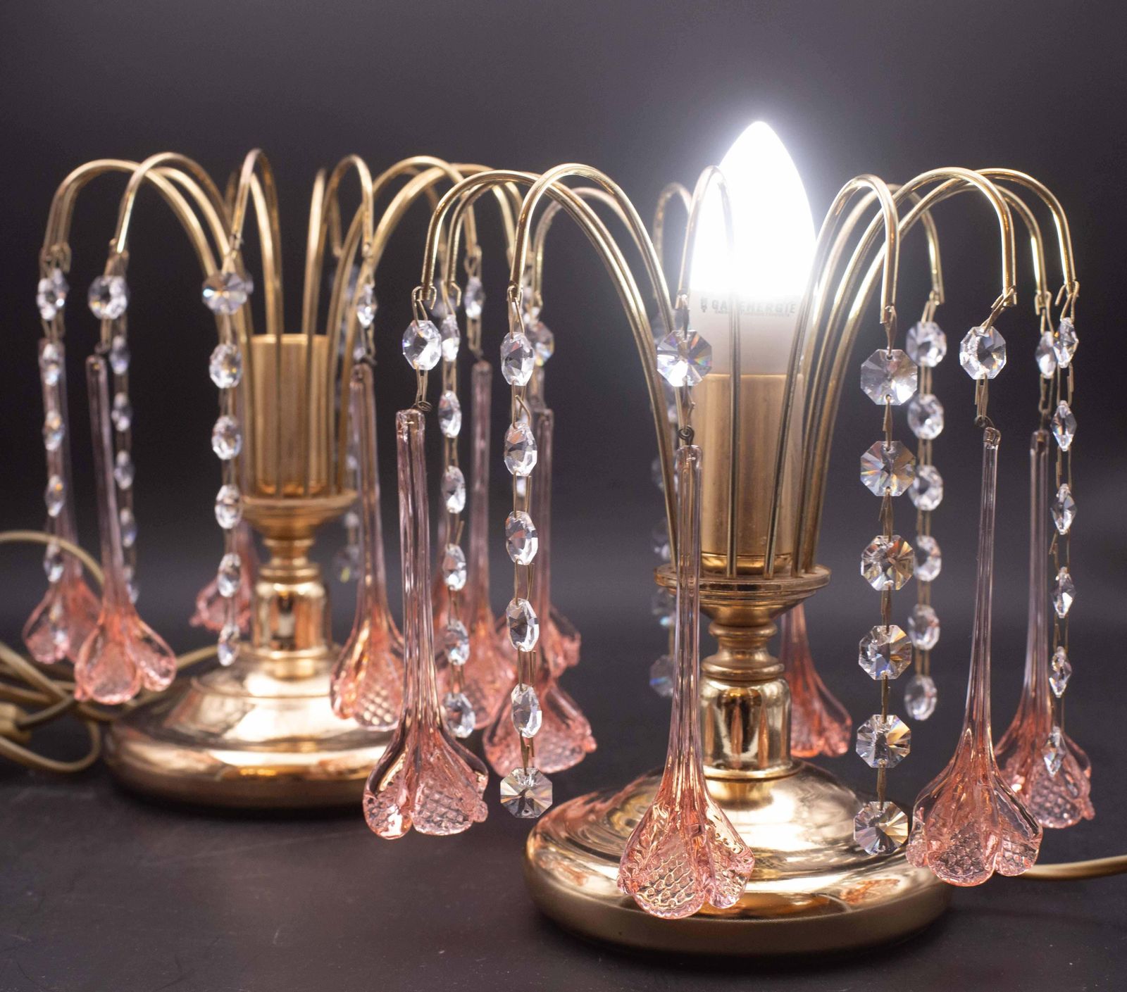 Set Of 2 Brigitte Bardot, Pink Drops Crystal And Murano Glass Table Lamp, 1980s photo furniture