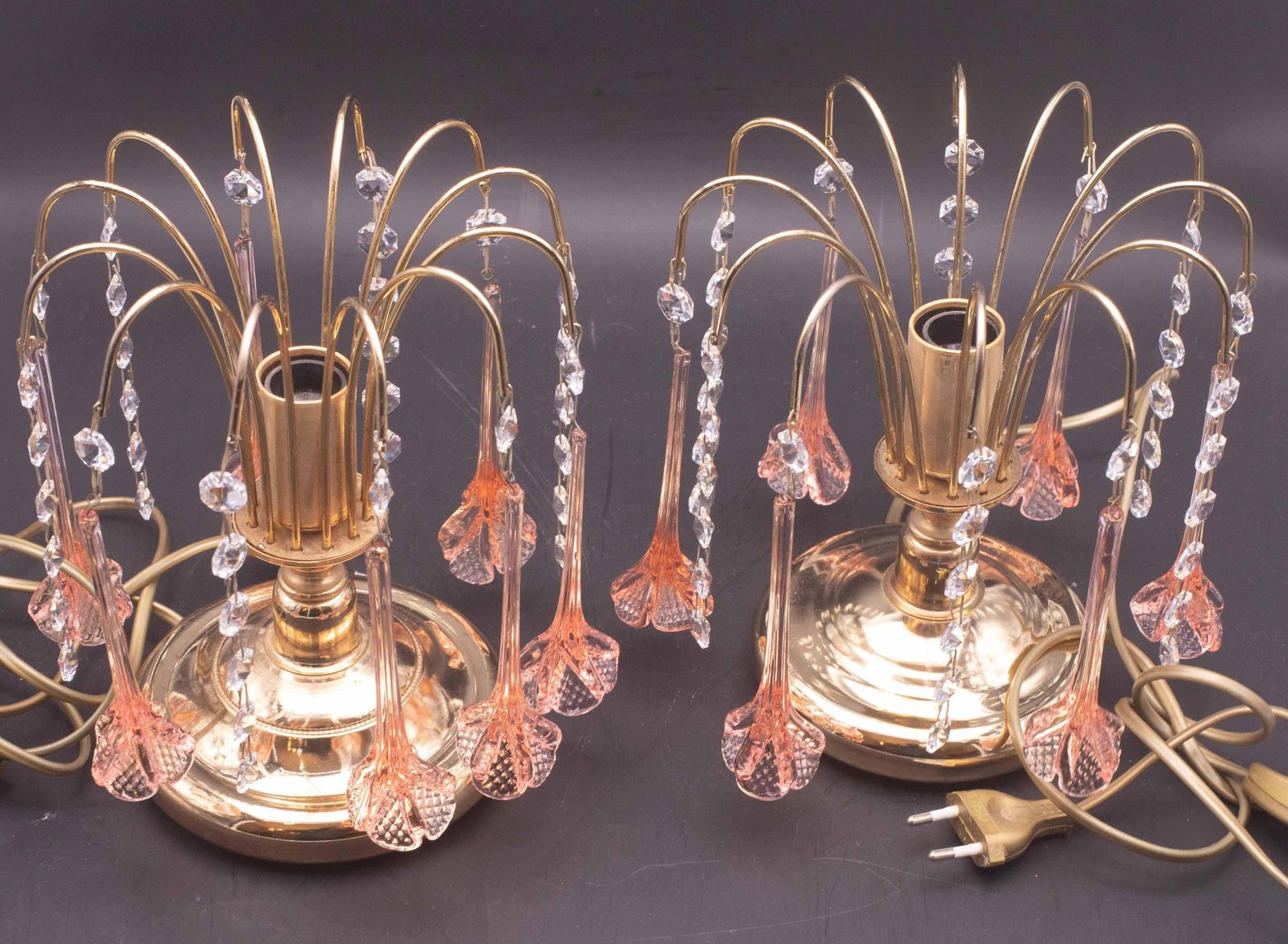 Set Of 2 Brigitte Bardot, Pink Drops Crystal And Murano Glass Table Lamp, 1980s photo 935.0