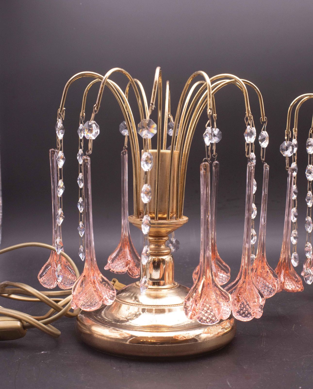 Set Of 2 Brigitte Bardot, Pink Drops Crystal And Murano Glass Table Lamp, 1980s photo vinterior