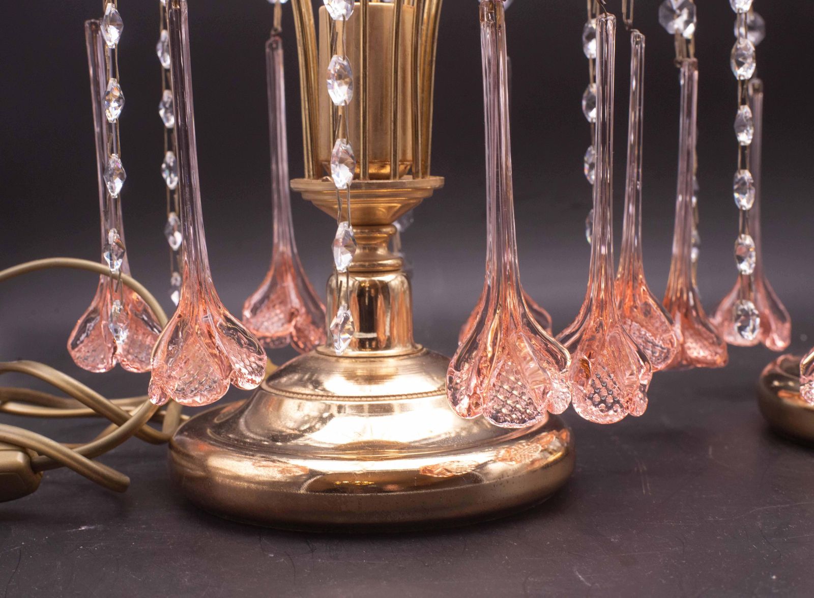 Set Of 2 Brigitte Bardot, Pink Drops Crystal And Murano Glass Table Lamp, 1980s photo buy