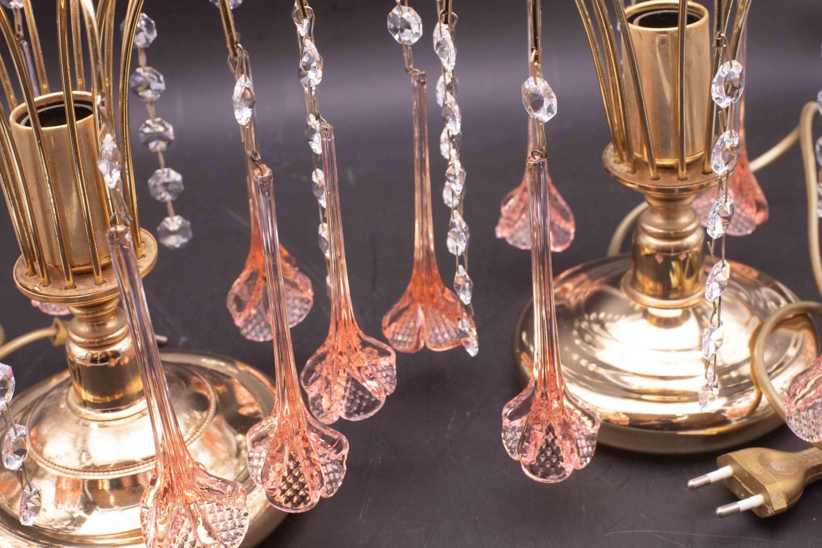 Set Of 2 Brigitte Bardot, Pink Drops Crystal And Murano Glass Table Lamp, 1980s photo vintage