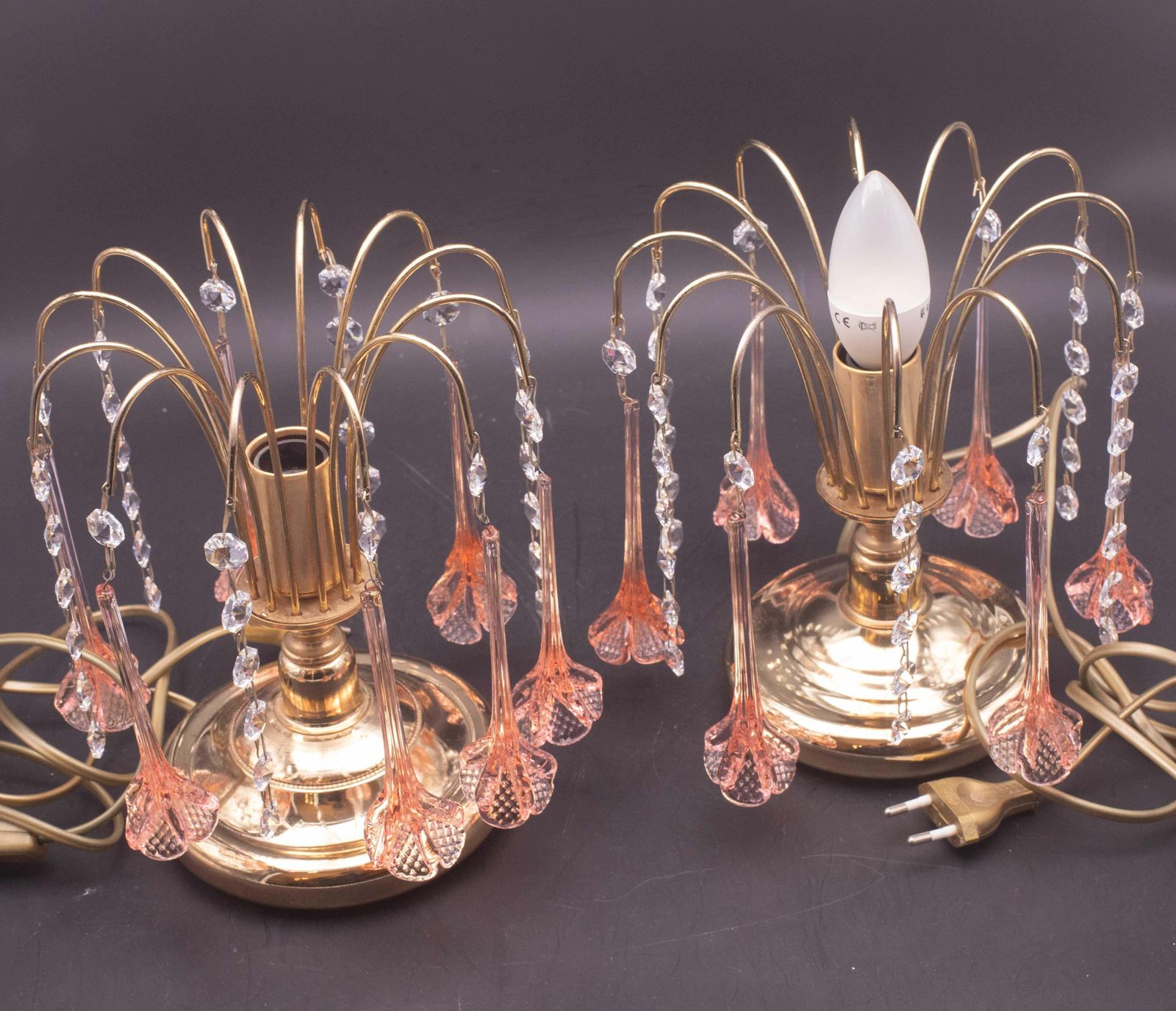 photo furniture Set Of 2 Brigitte Bardot, Pink Drops Crystal And Murano Glass Table Lamp, 1980s