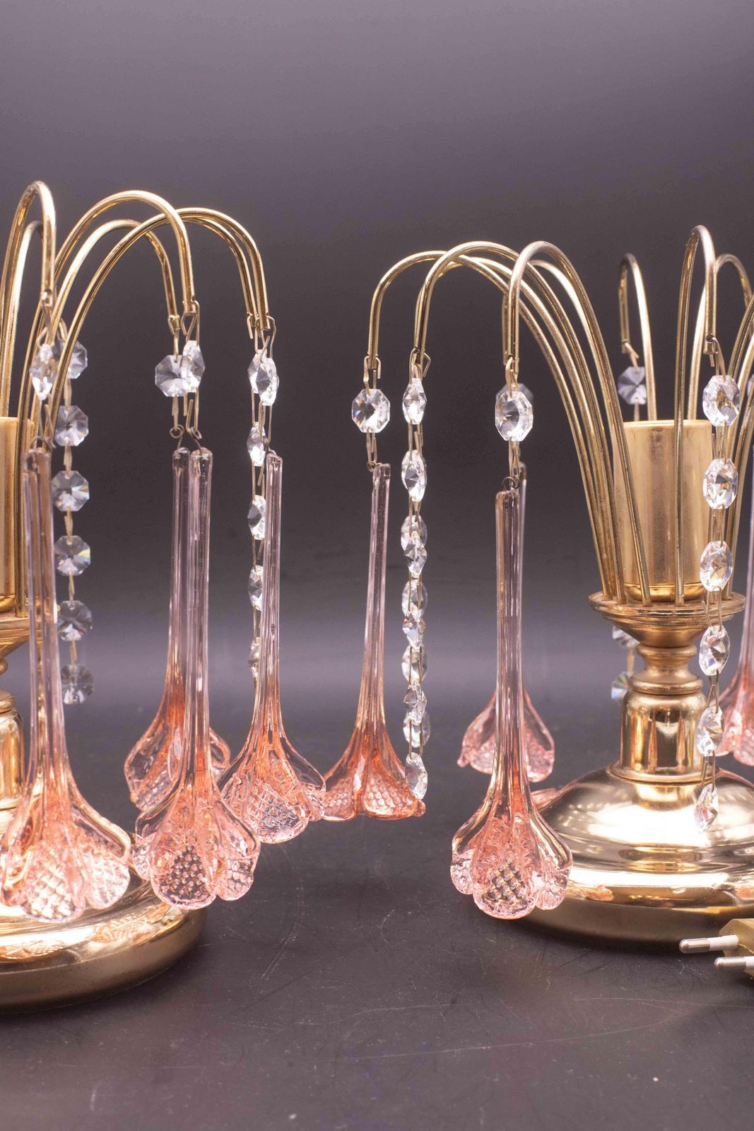 photo for sale Set Of 2 Brigitte Bardot, Pink Drops Crystal And Murano Glass Table Lamp, 1980s