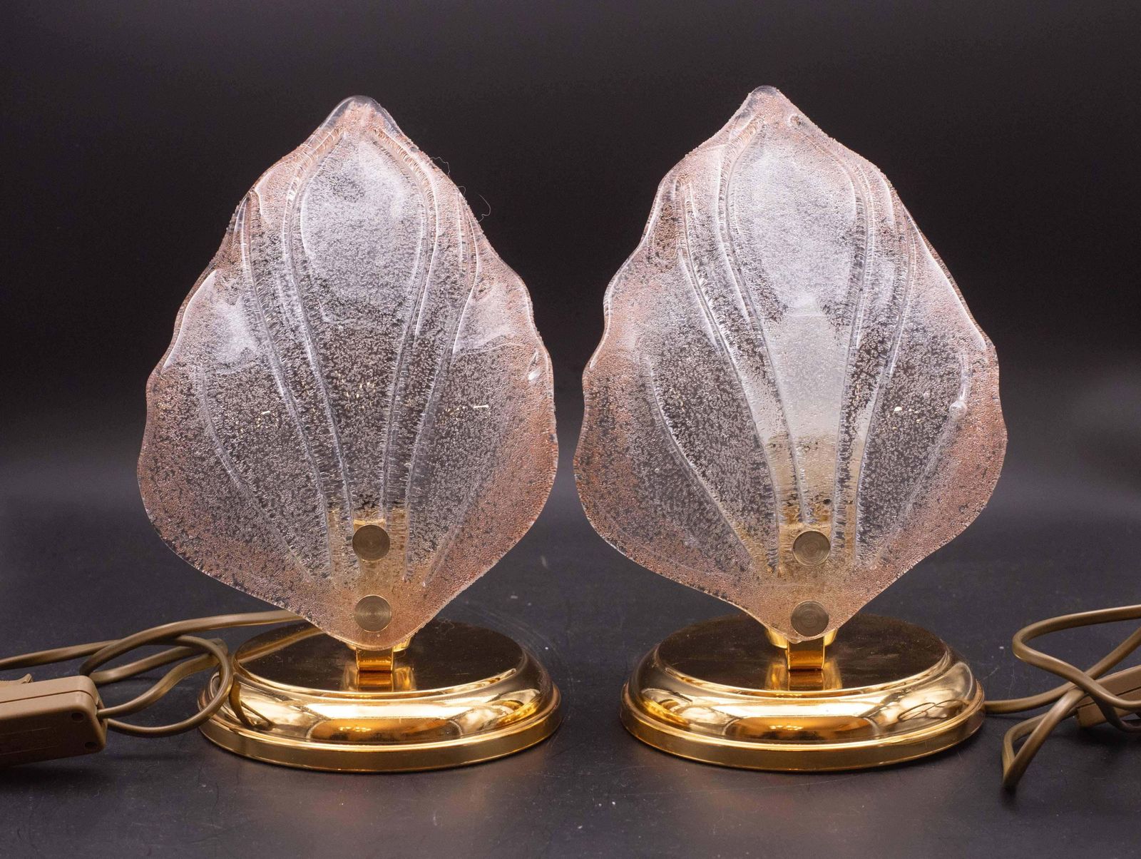 Set Of 2 Pink Murano Glass Leaves Table Lamp, 1980s photo furniture