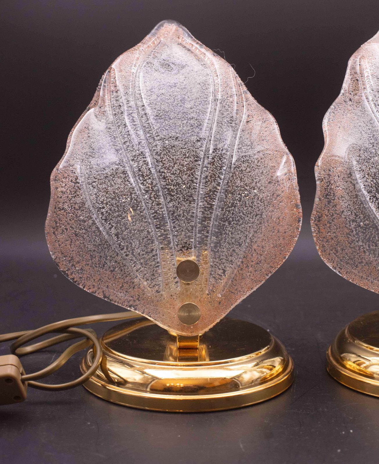Set Of 2 Pink Murano Glass Leaves Table Lamp, 1980s photo Lighting