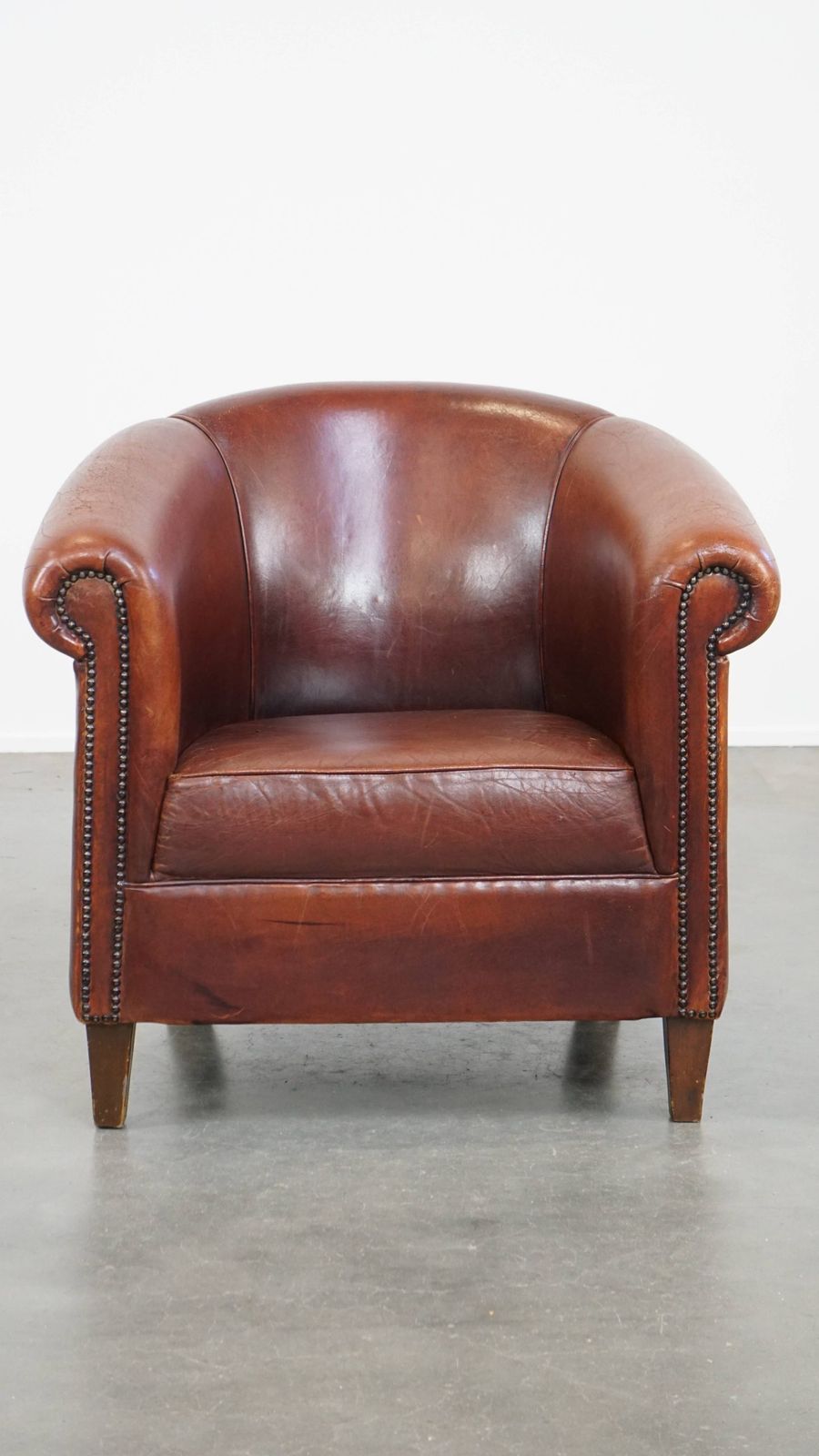 Comfortable Vintage Sheepskin Club Chair In English Style With A Beautiful Patina photo furniture
