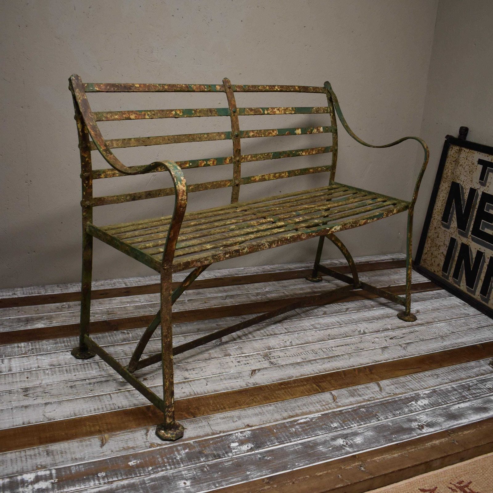 19th Century Regency Wrought Iron Strapwork Garden Bench photo furniture