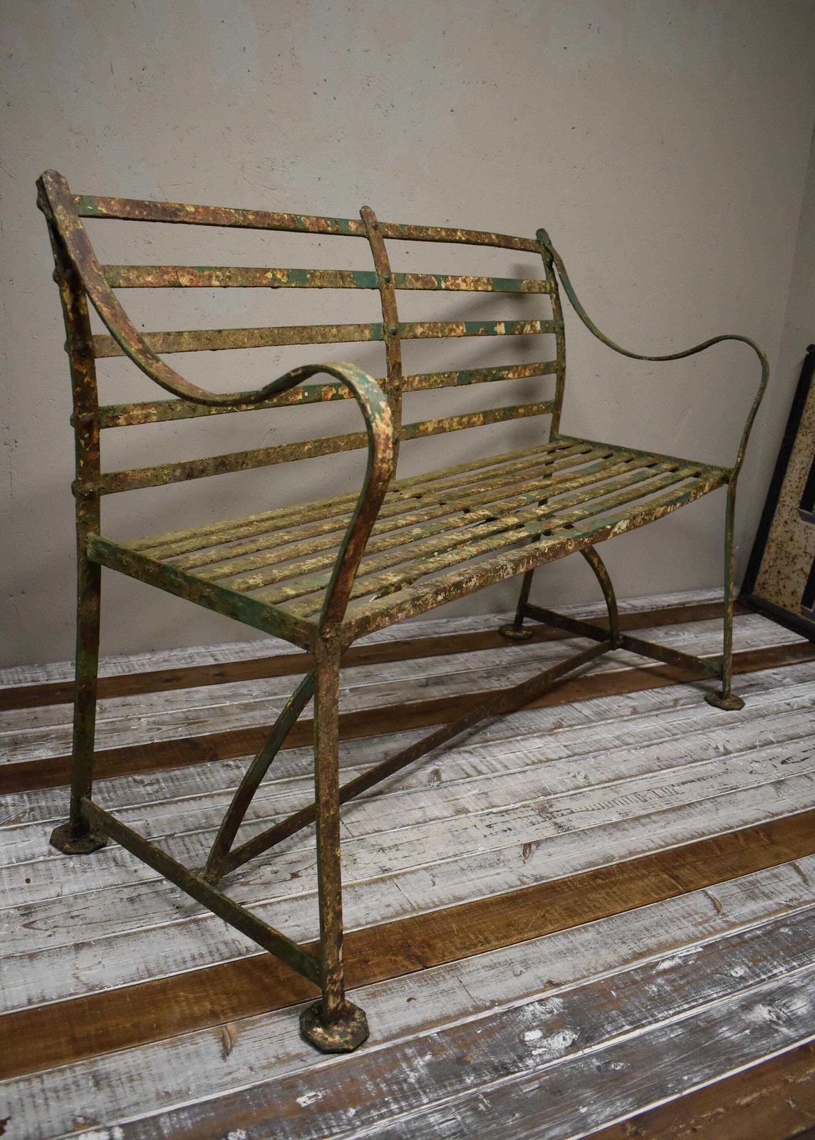 19th Century Regency Wrought Iron Strapwork Garden Bench photo vintage