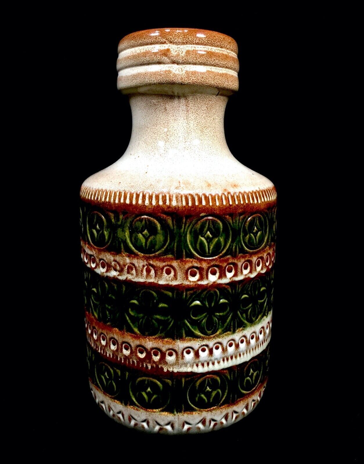 Vintage West German Pottery Fat Lava Vase / Jug Green & Cream 1970s / Large photo 99.0