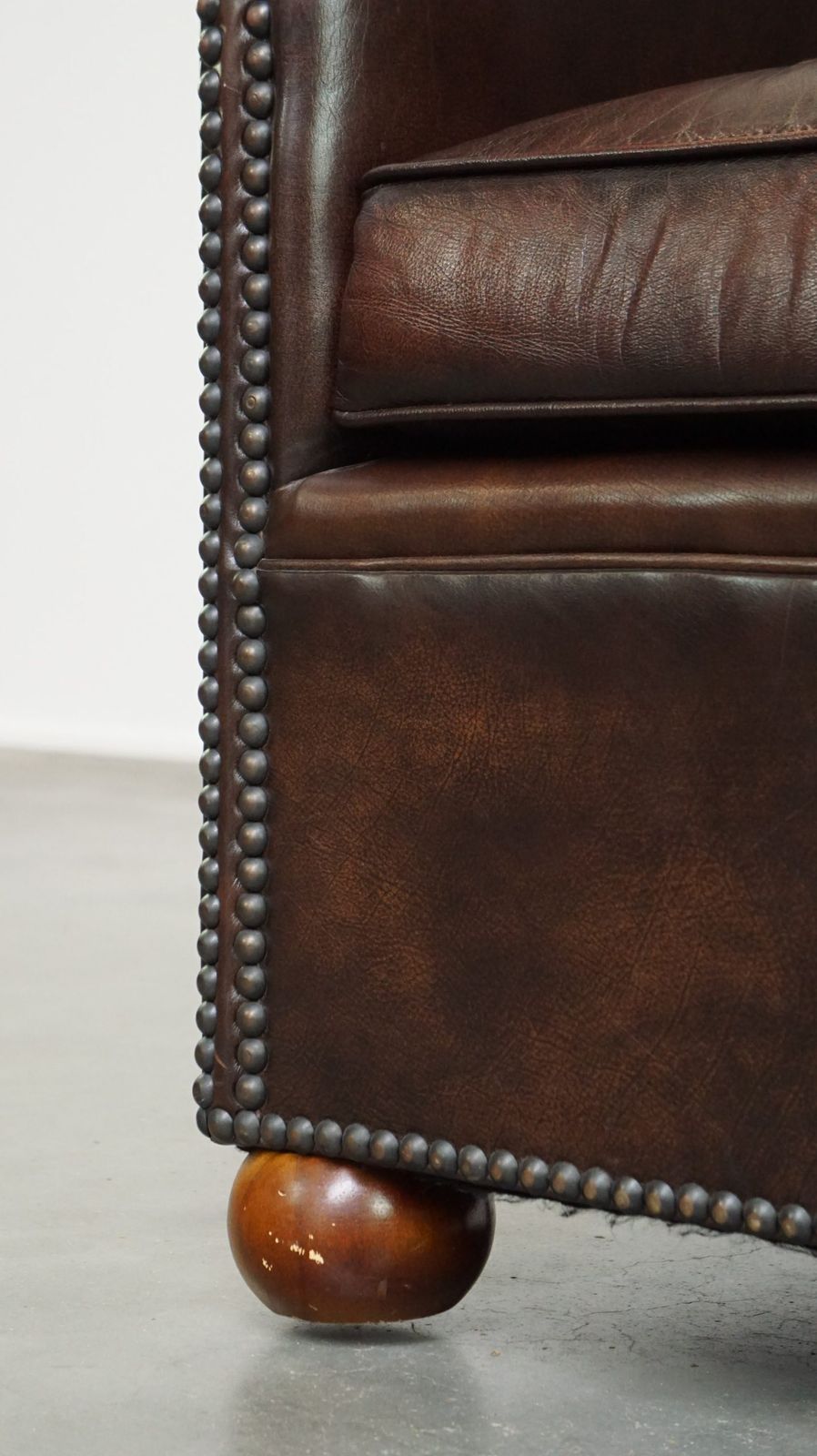 photo for sale Beautiful Luxurious Dark Cowhide Club Chair With Ball Feet In English Style