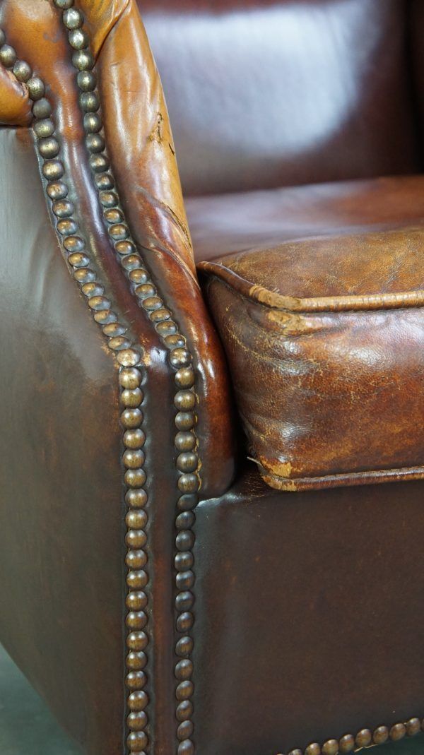 822.2247 Comfortable, Elegant, Stately Wing Chair Made Of Sheepskin In A Beautiful Warm Color photo