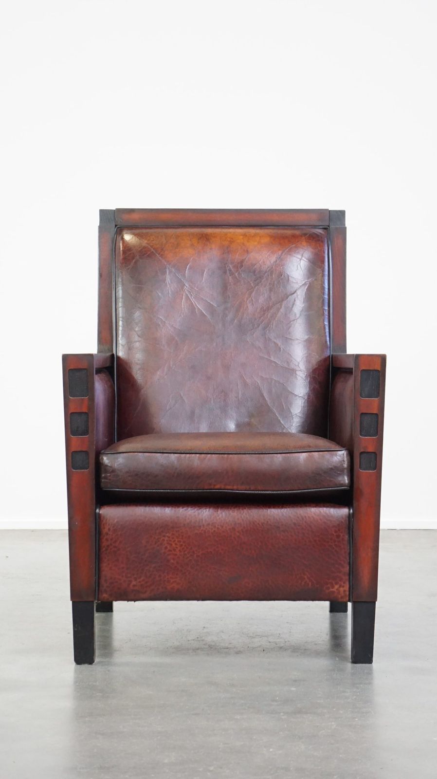 Sheepskin Art Deco Design Armchair Combined With Wood And A Beautiful Patina photo furniture
