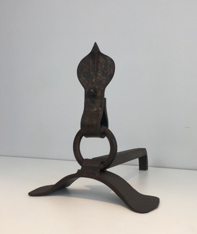 Pair Of Modernist Wrought Iron Andirons. photo buy