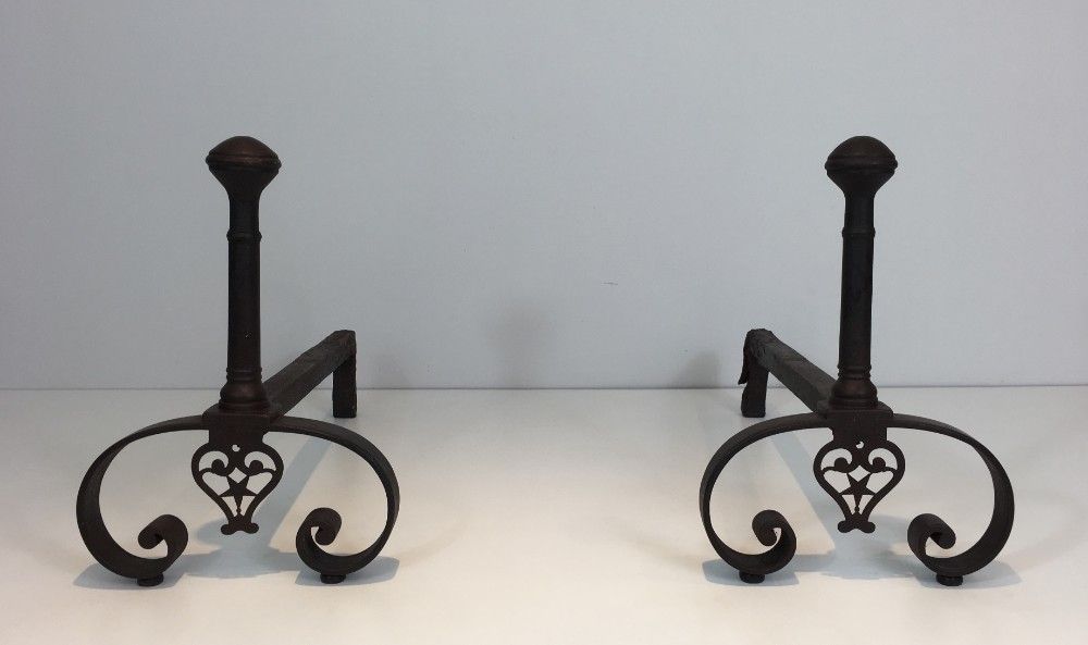 Pair Of Wrought Iron Andirons. photo furniture