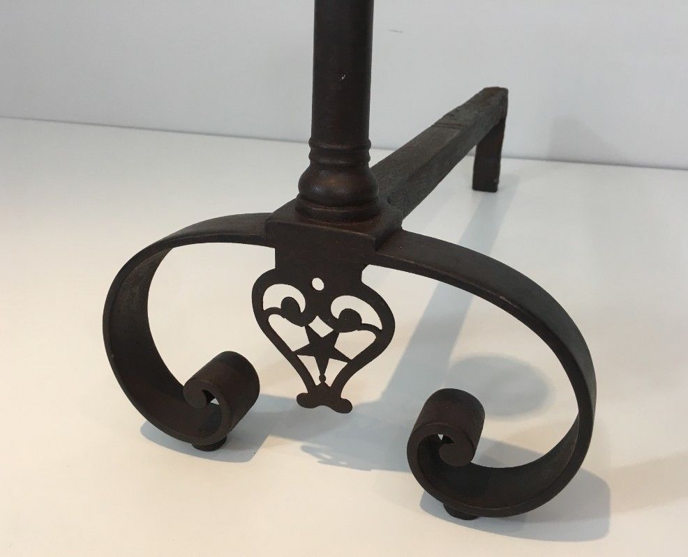 Pair Of Wrought Iron Andirons. photo vintage