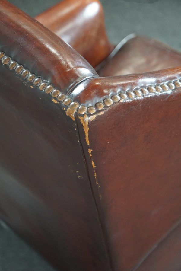 Furniture Warm Brown Sheepskin Wing Chair With Character photo