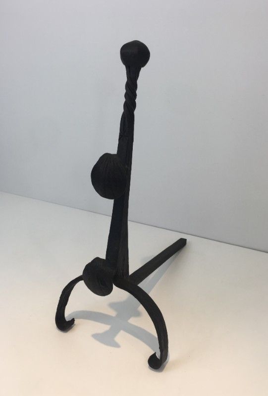 Pair Of Wrought Iron Andirons With Double Bars. French. photo buy