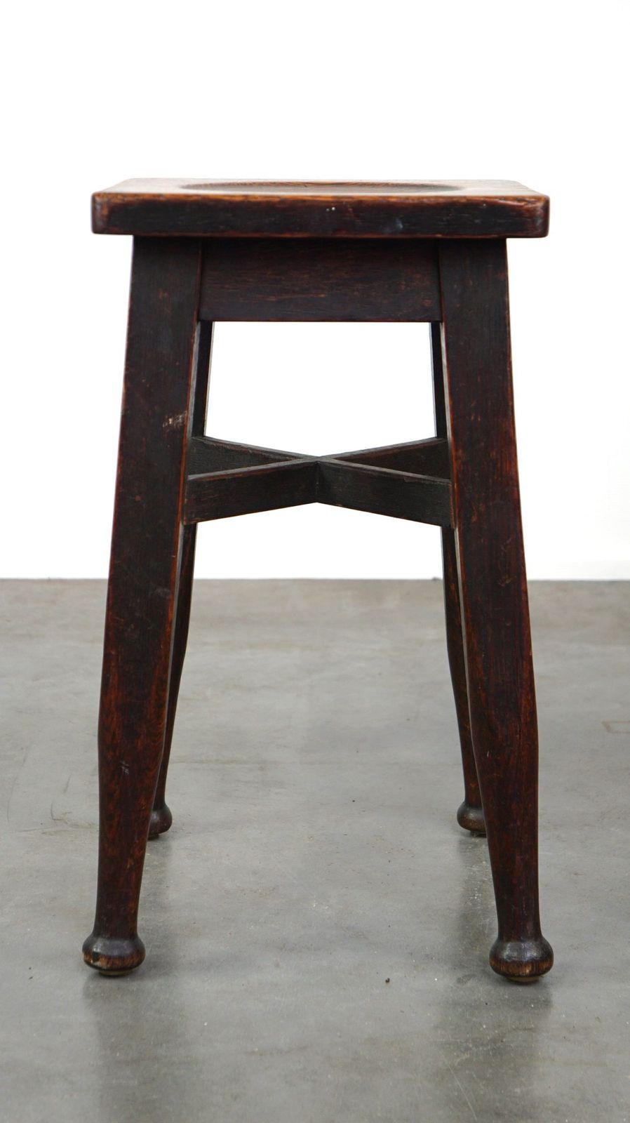 Antique English Solid Oak Stool With A Touch Of Art Nouveau Style photo Furniture