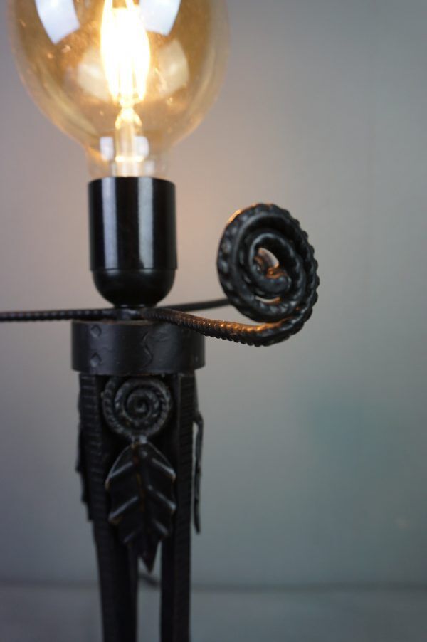 Uniquely Designed French Art Deco Wrought Iron Table Lamp, Charles Schneider photo 400.82099999999997