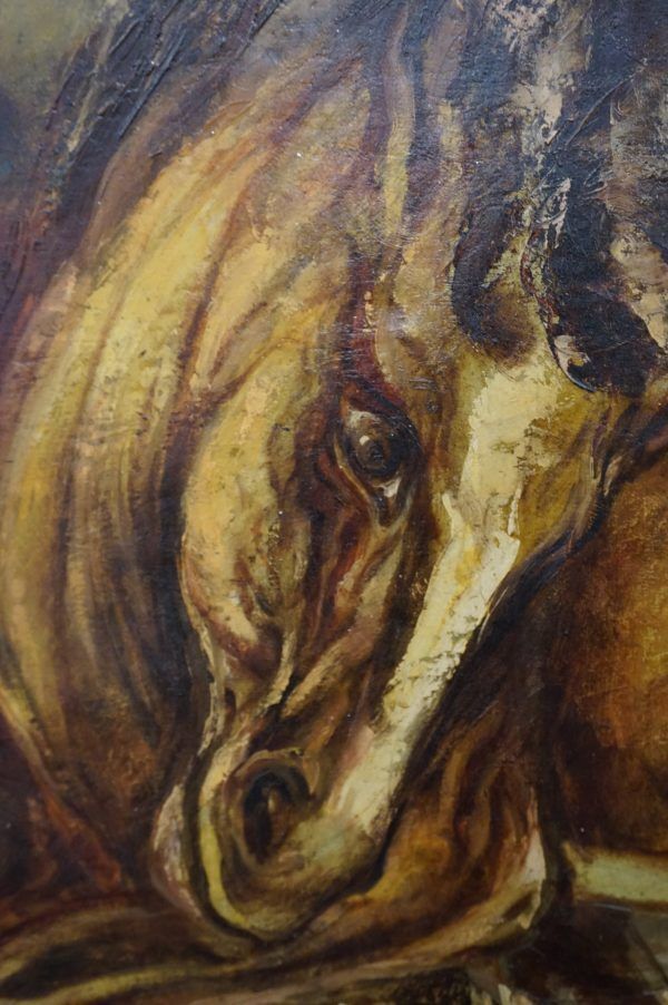 Zeer Groot En Indrukwekkend Schilderij Van Paarden, Olieverf photo buy