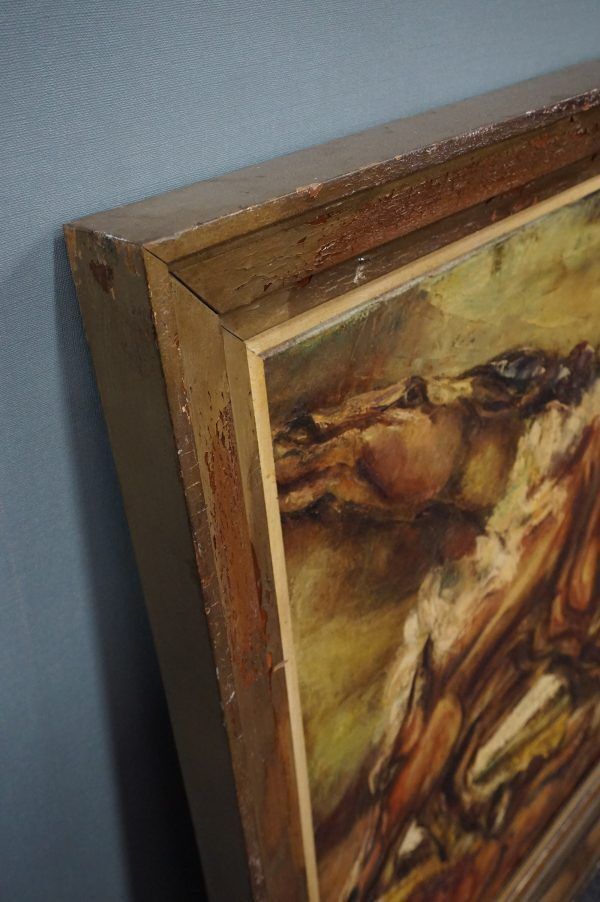 1169.964 Zeer Groot En Indrukwekkend Schilderij Van Paarden, Olieverf photo