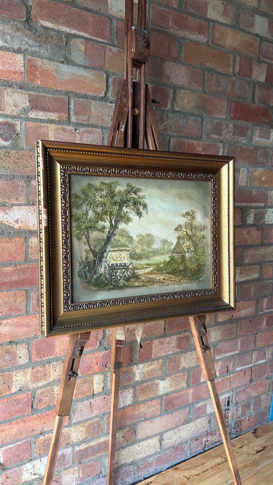 Framed Mid Century Oil Painting – Rural Landscape Scene