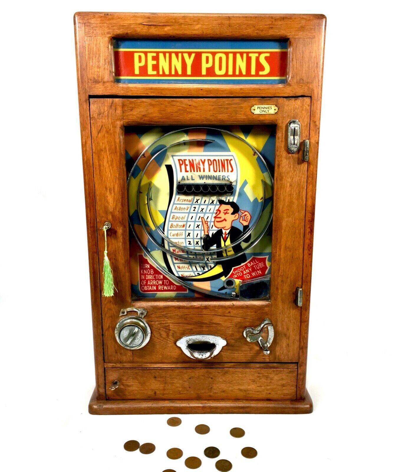 Antique 1950s Oliver Whales Penny Points Arcade Coin Operated Machine Working photo furniture